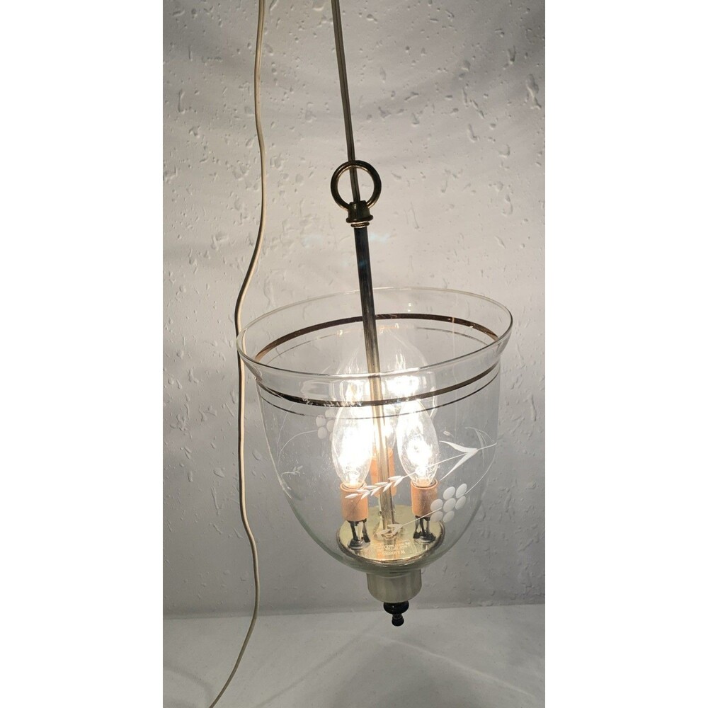 Mid Century Regency Bell Jar Glass Hanging Light Swag Lamp